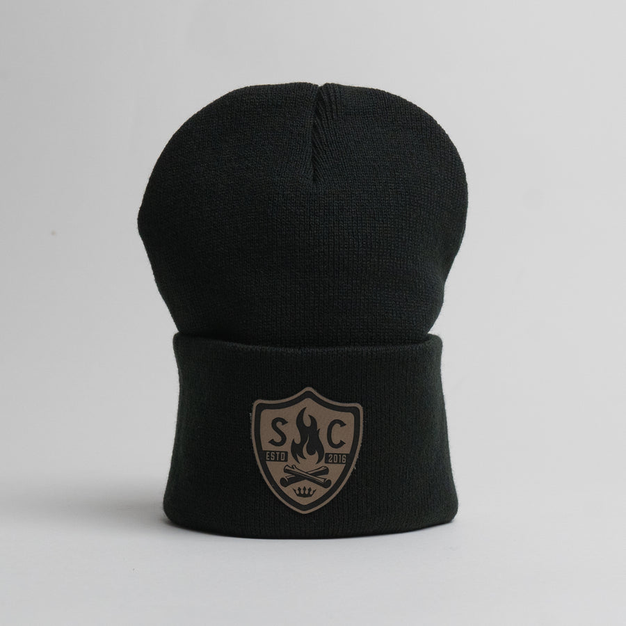 Black Beanie - Leatherette Patch