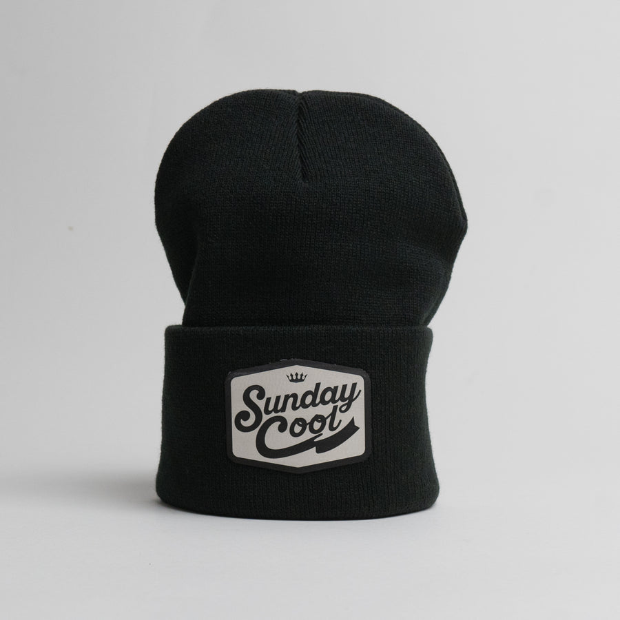 Black Beanie - Leatherette Patch