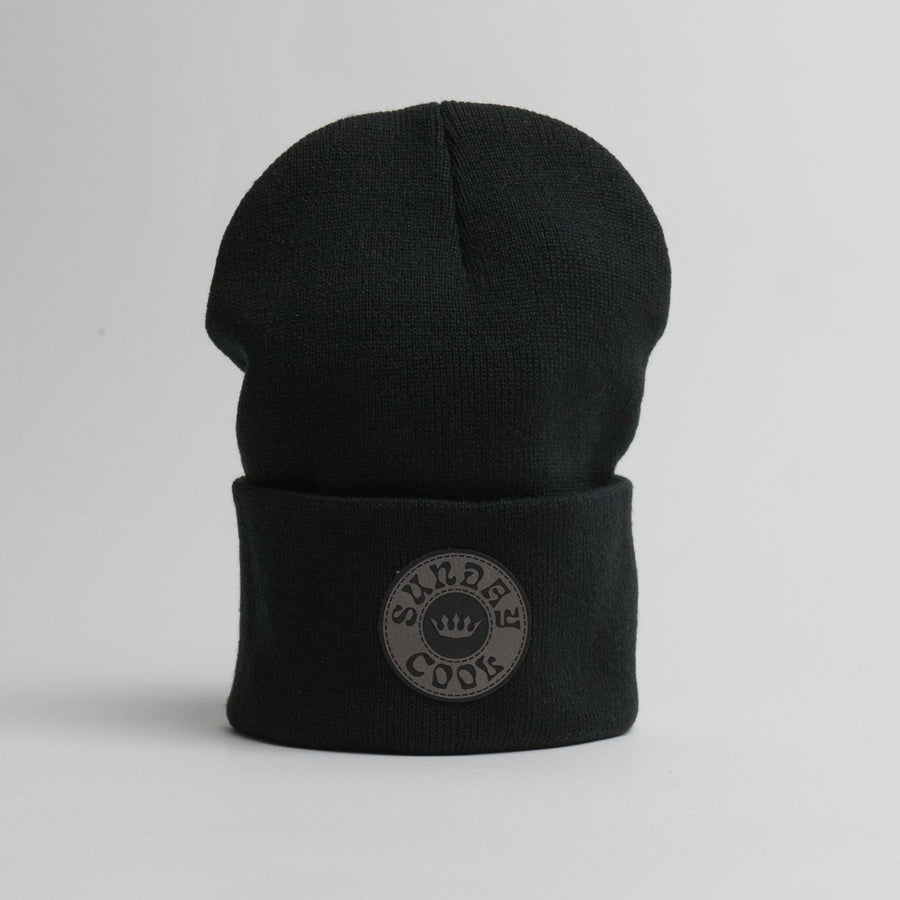 Black Beanie - Leatherette Patch