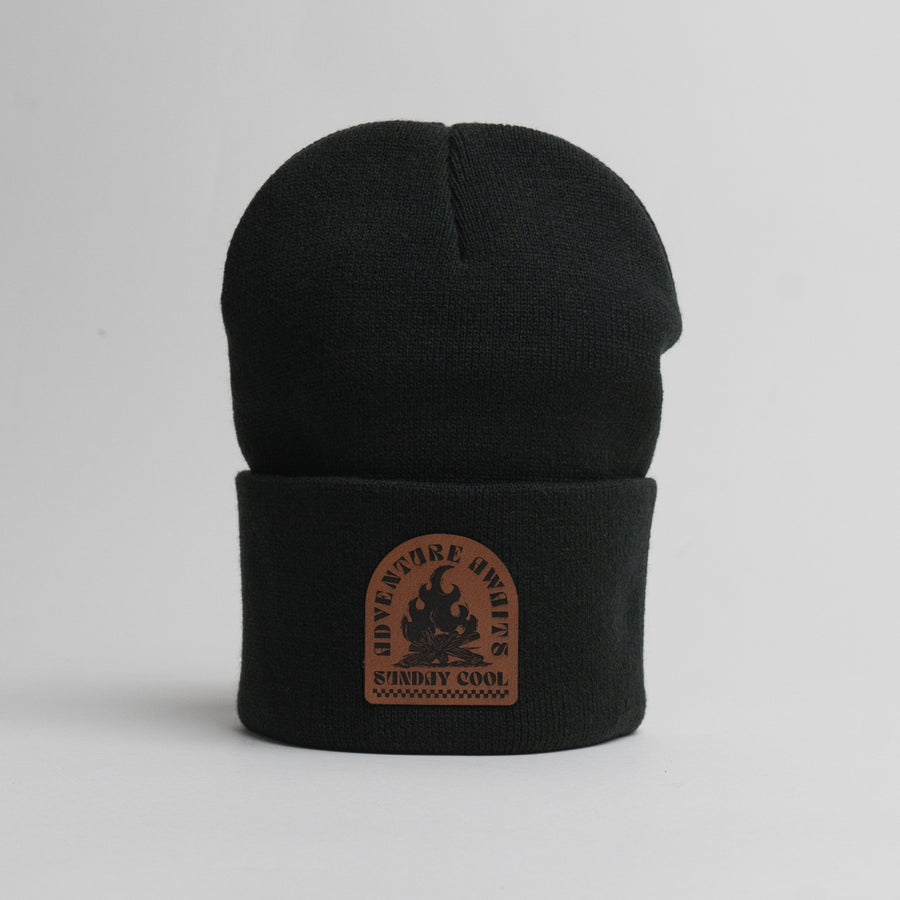 Black Beanie - Leatherette Patch